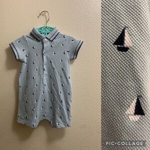 Next Baby UK Brand Sailboat Blue Romper 3-6 Months Easter Boat Buttons Snaps